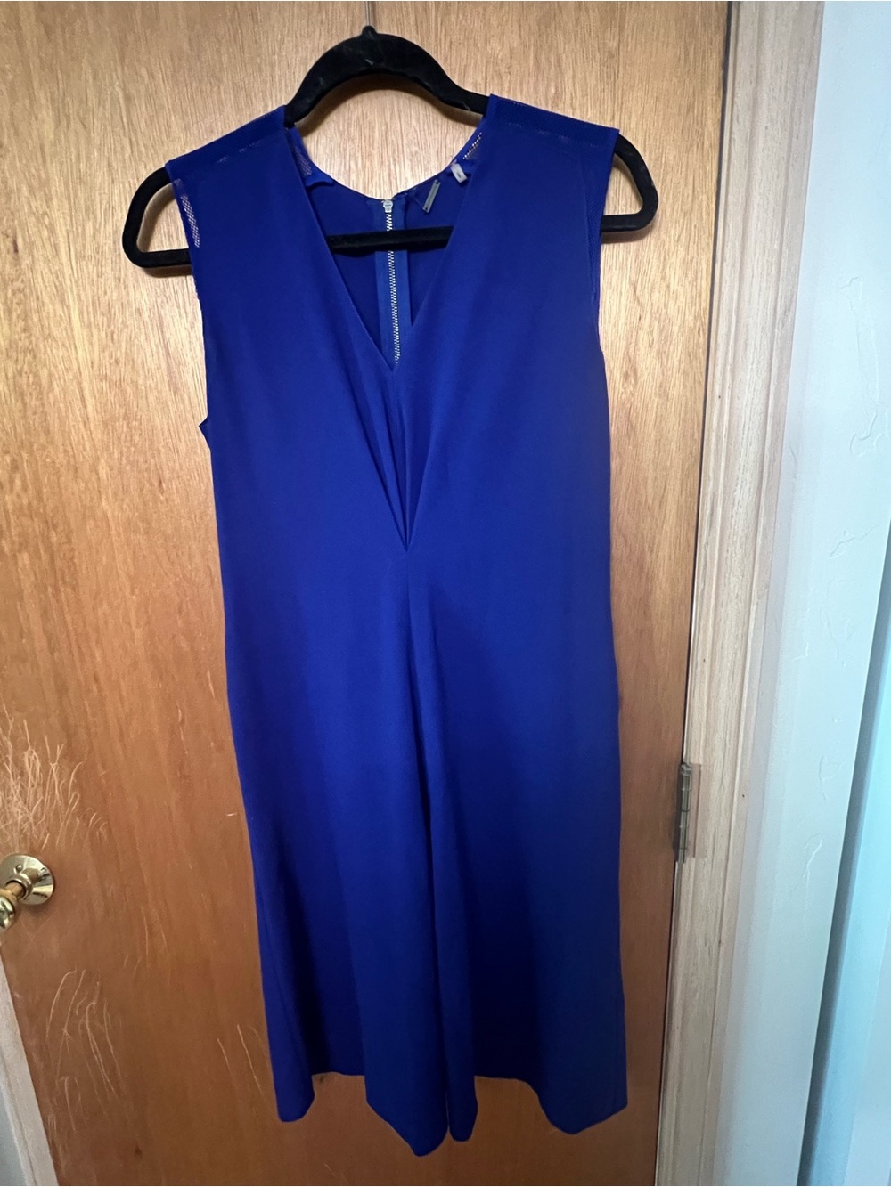 Elie Tahari Royal Blue V-Neck Sleeveless Dress w/ Mesh Shoulders